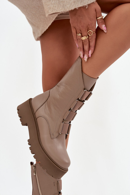 Women's ankle boots made of genuine leather on platform Zazoo 3795 beige Women's ankle boots made of genuine leather on platform Zazoo 3795 beige