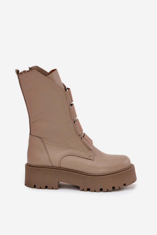 Women's ankle boots made of genuine leather on platform Zazoo 3795 beige Women's ankle boots made of genuine leather on platform Zazoo 3795 beige