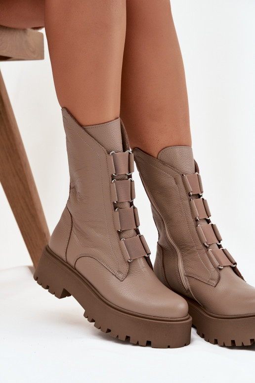 Women's ankle boots made of genuine leather on platform Zazoo 3795 beige Women's ankle boots made of genuine leather on platform Zazoo 3795 beige