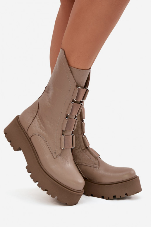 Women's ankle boots made of genuine leather on platform Zazoo 3795 beige Women's ankle boots made of genuine leather on platform Zazoo 3795 beige