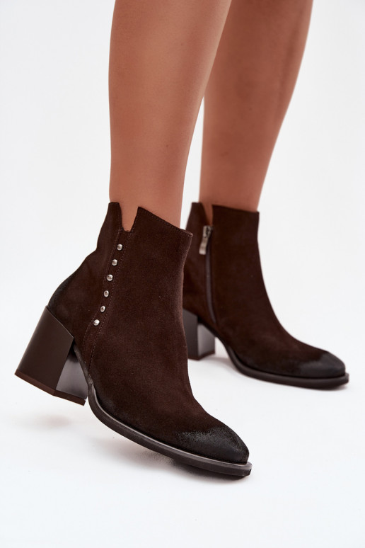 Women's Ankle Boots Made of Natural Suede on Heel Zazoo 1136 Chocolate