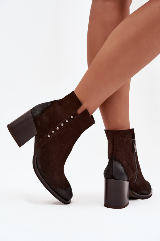 Women's Ankle Boots Made of Natural Suede on Heel Zazoo 1136 Chocolate