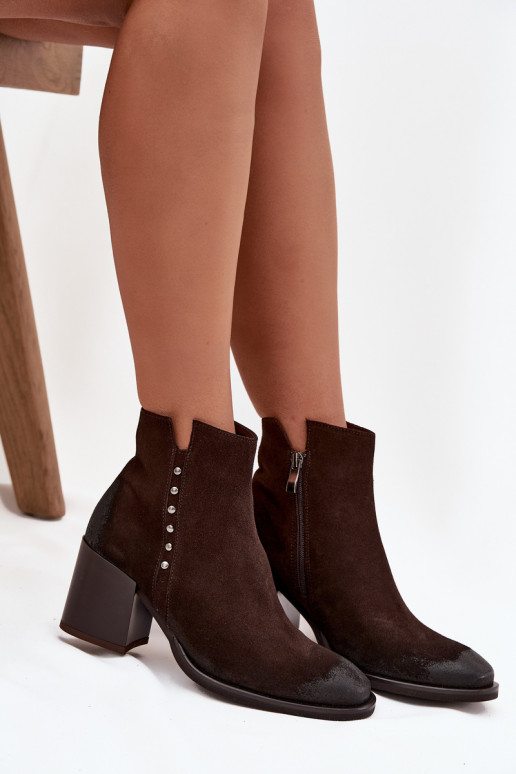 Women's Ankle Boots Made of Natural Suede on Heel Zazoo 1136 Chocolate