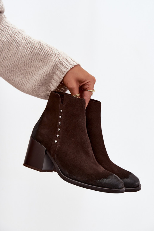 Women's Ankle Boots Made of Natural Suede on Heel Zazoo 1136 Chocolate