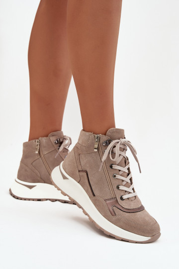 Women's Sports Ankle Boots On Platform Made Of Natural Suede Zazoo Z1239 Beige