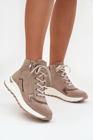 Women's Sports Ankle Boots On Platform Made Of Natural Suede Zazoo Z1239 Beige 2