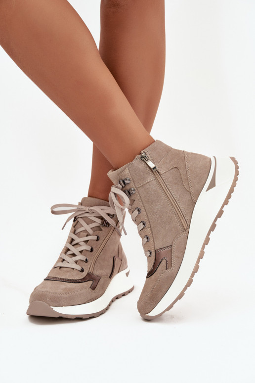 Women's Sports Ankle Boots On Platform Made Of Natural Suede Zazoo Z1239 Beige
