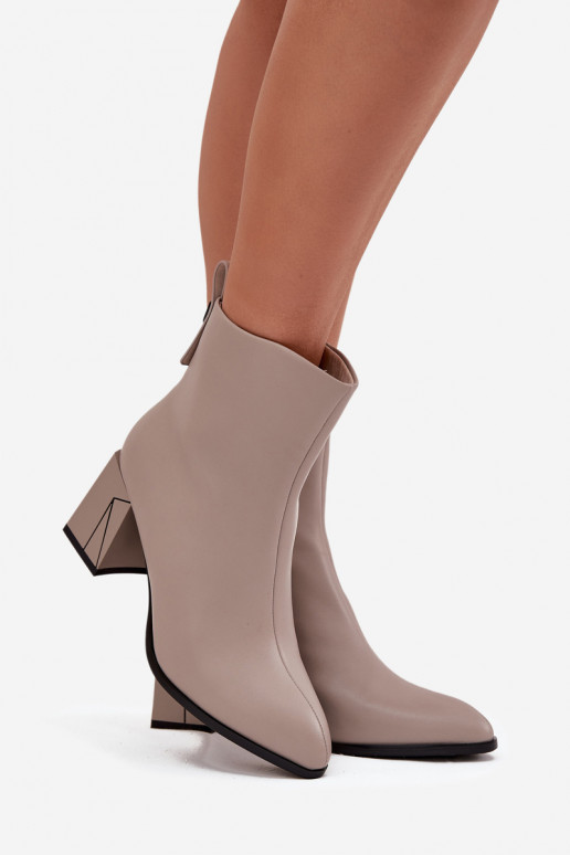 Insulated heeled ankle boots made of genuine leather Vinceza 66812 Grey