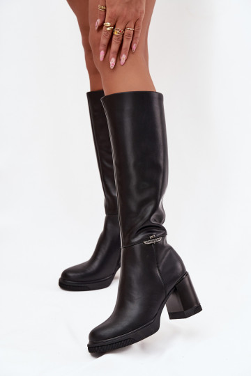 Women's Musketeer Boots Made of Natural Leather With Heel Heated Vinceza 66826 Black 2