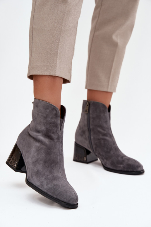 Women's boots from natural suede with heel lined Vinceza 66806 Gray