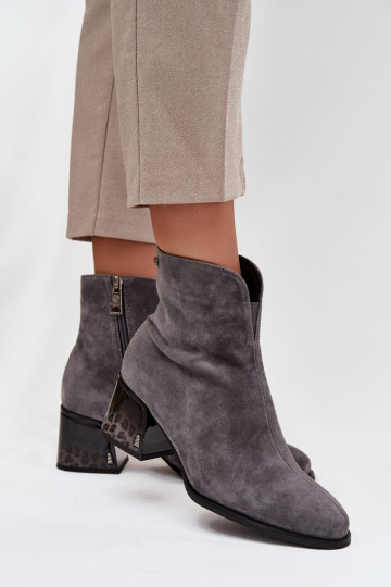 Women's boots from natural suede with heel lined Vinceza 66806 Gray 2