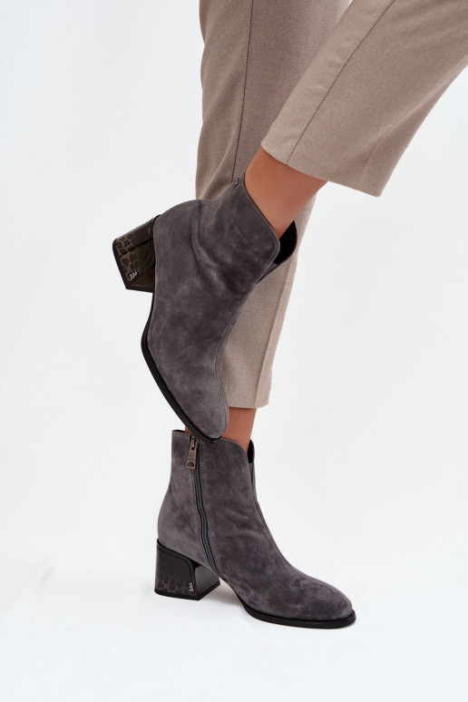 Women's boots from natural suede with heel lined Vinceza 66806 Gray