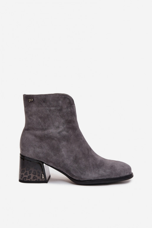 Women's boots from natural suede with heel lined Vinceza 66806 Gray