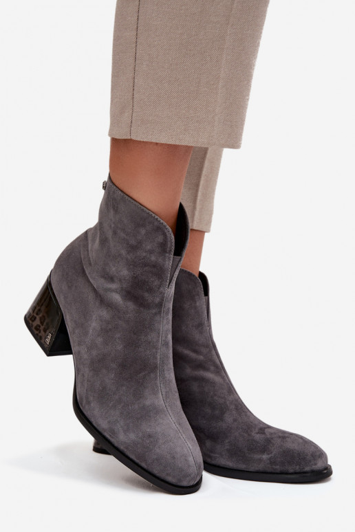 Women's boots from natural suede with heel lined Vinceza 66806 Gray