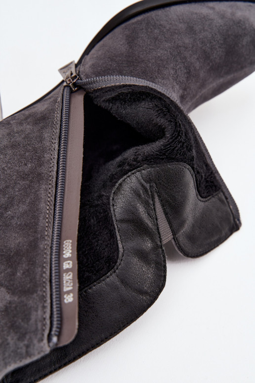 Women's boots from natural suede with heel lined Vinceza 66806 Gray