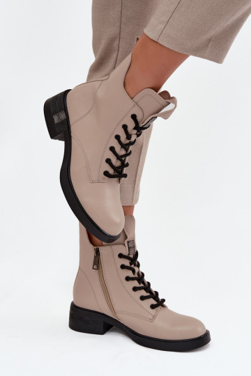 Leather Women's Ankle Boots Low Heel Vinceza 66818 Beige