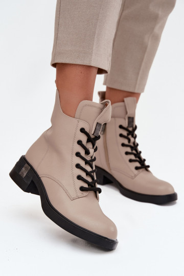 Leather Women's Ankle Boots Low Heel Vinceza 66818 Beige 2