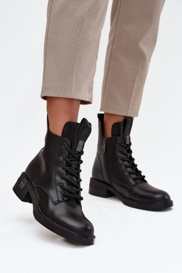 Leather Women's Ankle Boots Low Heel Vinceza 66818 Black