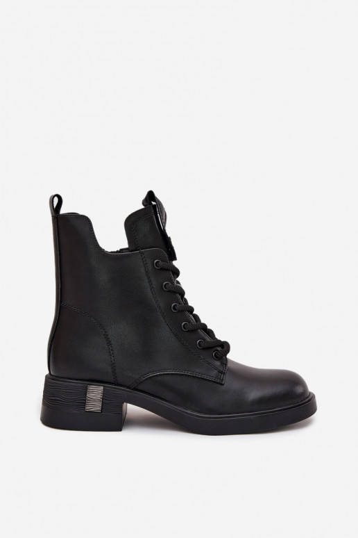 Leather Women's Ankle Boots Low Heel Vinceza 66818 Black