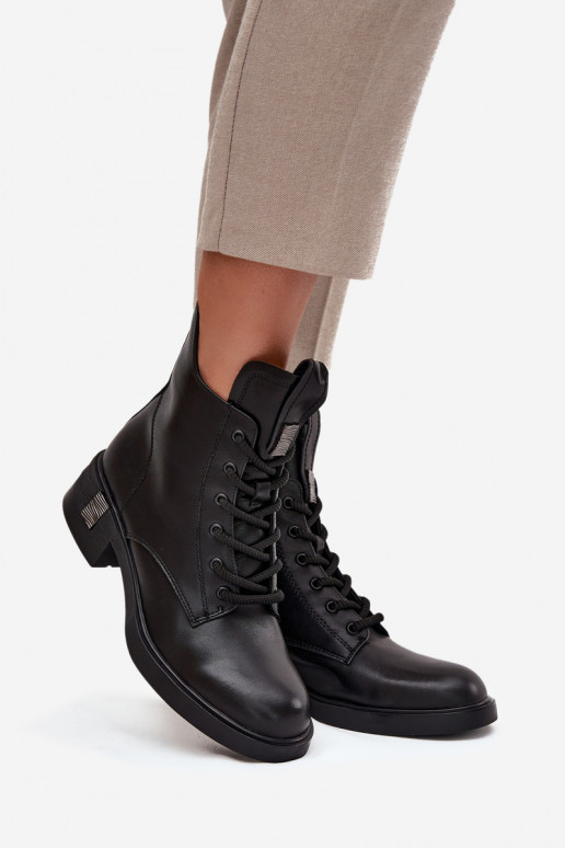 Leather Women's Ankle Boots Low Heel Vinceza 66818 Black