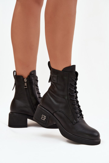 Insulated Women's Ankle Boots Made of Genuine Leather On Block Vinceza 66819 Black 2