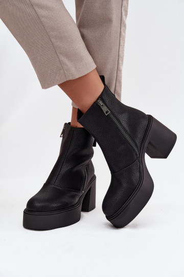 Leather Insulated Women's Ankle Boots with Heel and Platform Vinceza 66831 Black 2