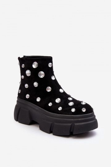 Suede Lined Winter Boots with Crystals D A MR52-205 Black Botki Damskie