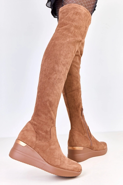 Brązowe kozaki ekozamszowe na...