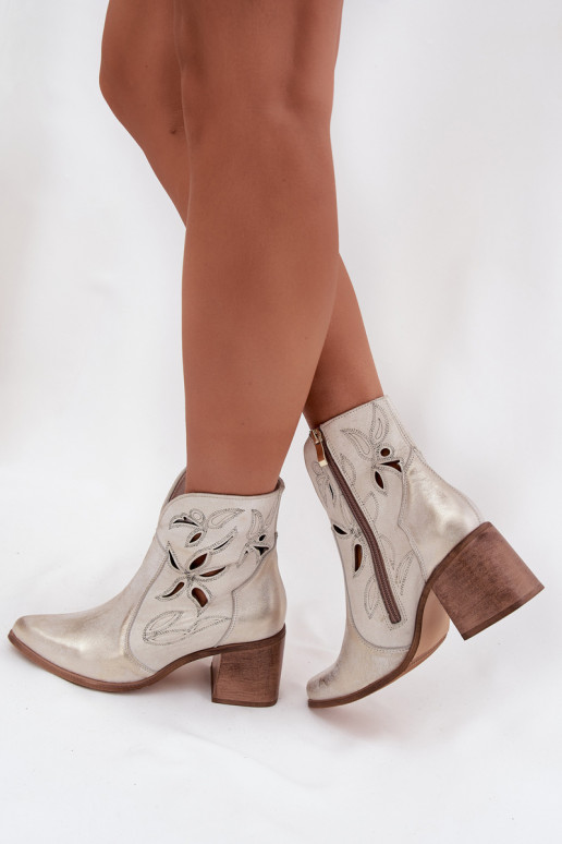 Women's Openwork Boots Made of Natural Leather on Heel Zazoo 3690 Gold Distressed Women's Openwork Boots Made of Natural Leather on Heel Zazoo 3690 Gold Distressed