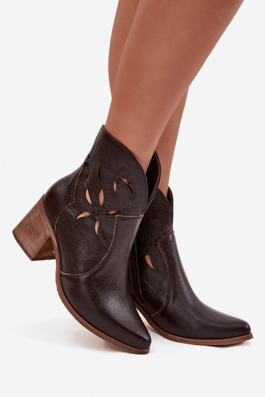 Women's perforated ankle boots made of genuine leather on a heel Zazoo 3690 chocolate