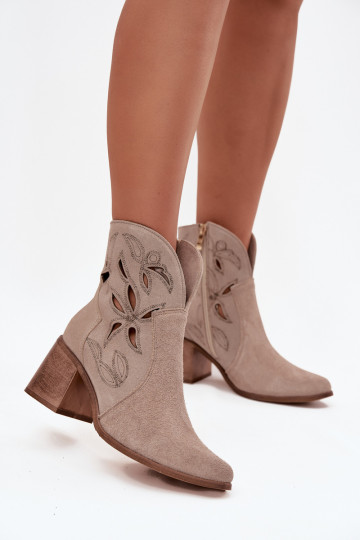 Women's openwork suede boots on heel Zazoo 3690 beige 2