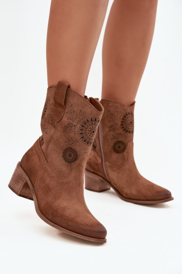 Suede Leather Women's Cutout Ankle Boots Zazoo 3844 Brown 2