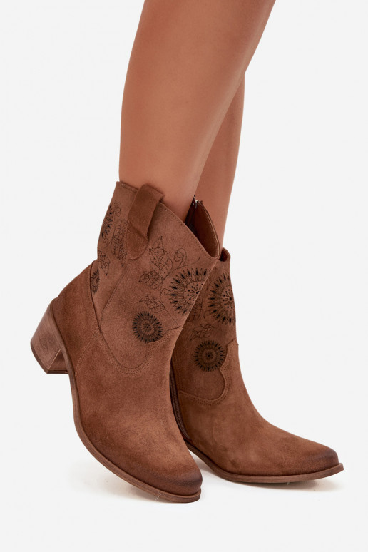Suede Leather Women's Cutout Ankle Boots Zazoo 3844 Brown