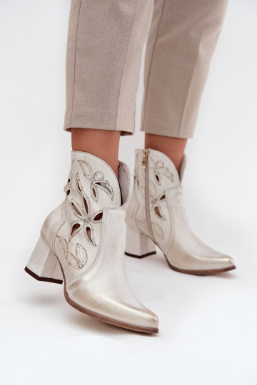 Leather Pierced Women's Ankle Boots On Heel Zazoo 3647 Gold Worn