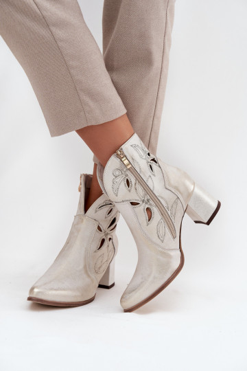 Leather Pierced Women's Ankle Boots On Heel Zazoo 3647 Gold Worn 2