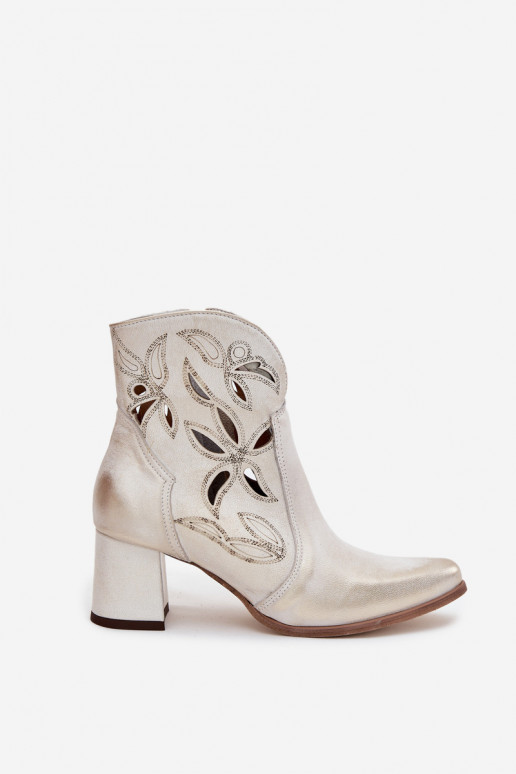 Leather Pierced Women's Ankle Boots On Heel Zazoo 3647 Gold Worn