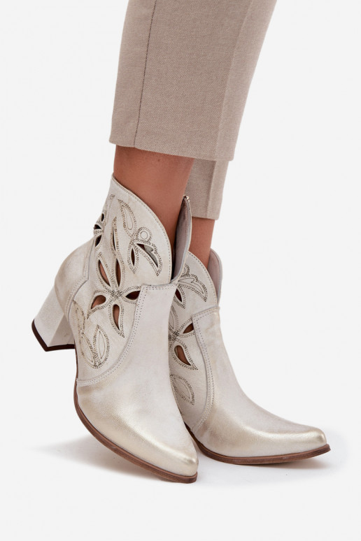 Leather Pierced Women's Ankle Boots On Heel Zazoo 3647 Gold Worn