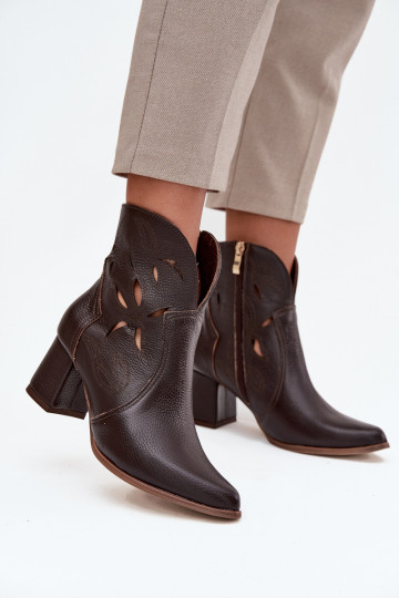 Leather Openwork Women's Ankle Boots On Heel Zazoo 3647 Chocolate 2