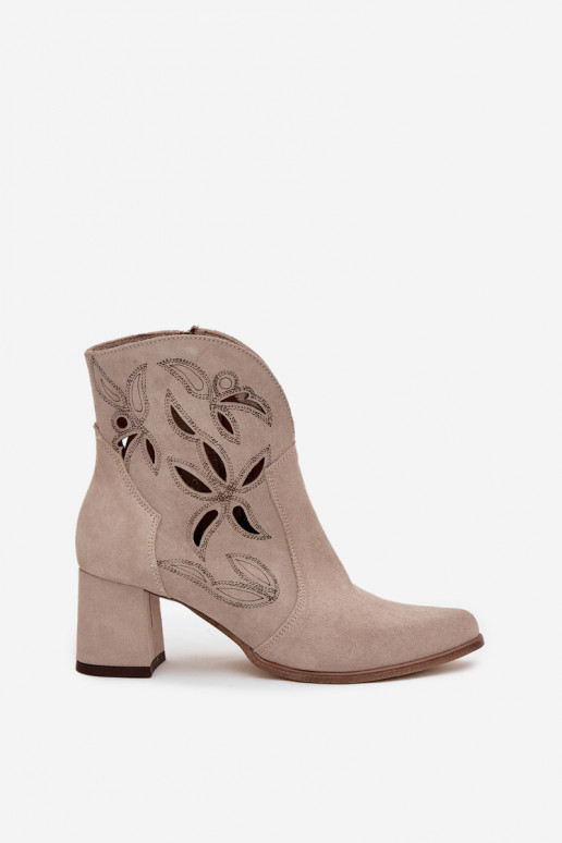 Suede openwork women's ankle boots with heel Zazoo 3647 Cappuccino