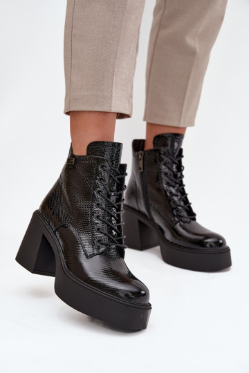 Patent leather leather women's ankle boots on platform and heel Vinceza 66817 black 2