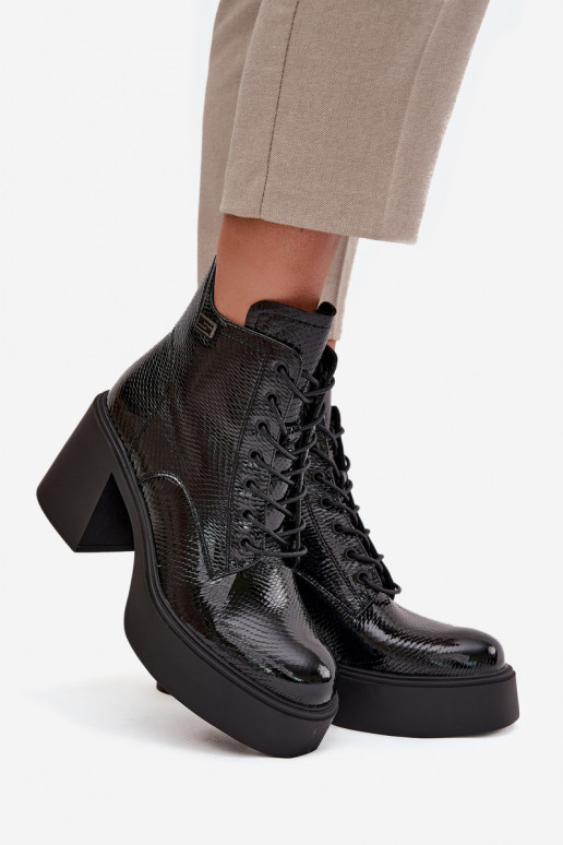 Patent leather leather women's ankle boots on platform and heel Vinceza 66817 black Patent leather leather women's ankle boots on platform and heel Vinceza 66817 black