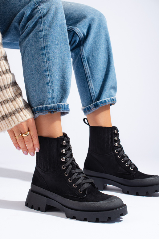 black tied of suede boots