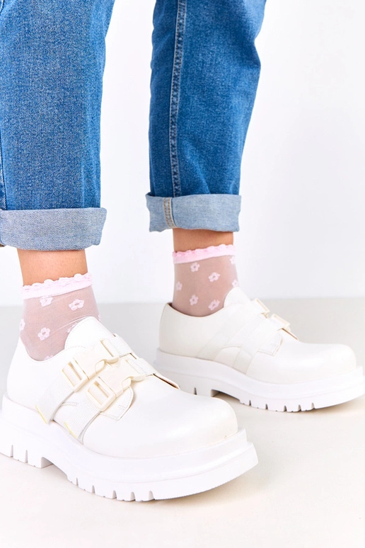 Białe damskie półbuty na platformie...