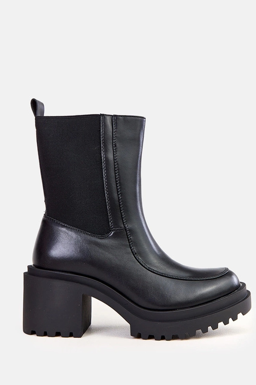 Czarne botki na słupku z elastyczną...