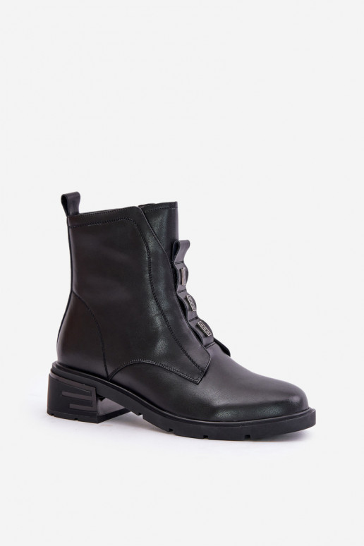 Leather Ankle Boots With Zipper Insulated Black Olidrila