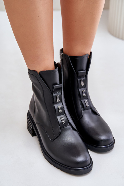 Leather Ankle Boots With Zipper Insulated Black Olidrila