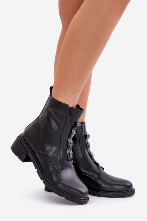 Leather Ankle Boots With Zipper Insulated Black Olidrila