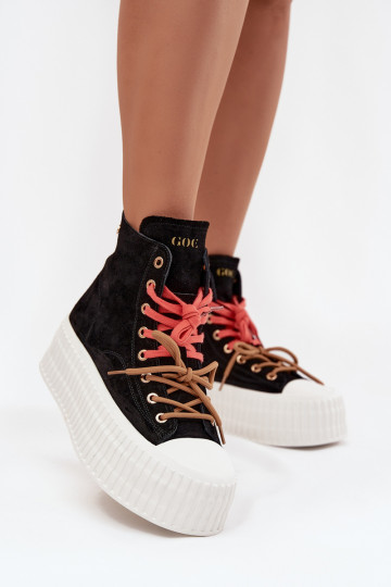 Suede Insulated Women's Sneakers on a Thick Platform GOE SS2N4046 Black 2