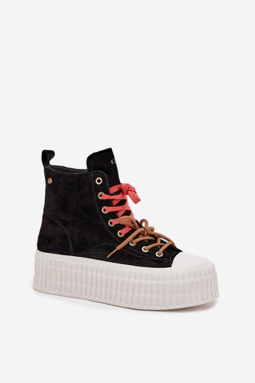 Zamszowe Ocieplane Trampki Damskie Na Masywnej Platformie GOE SS2N4046 Czarne