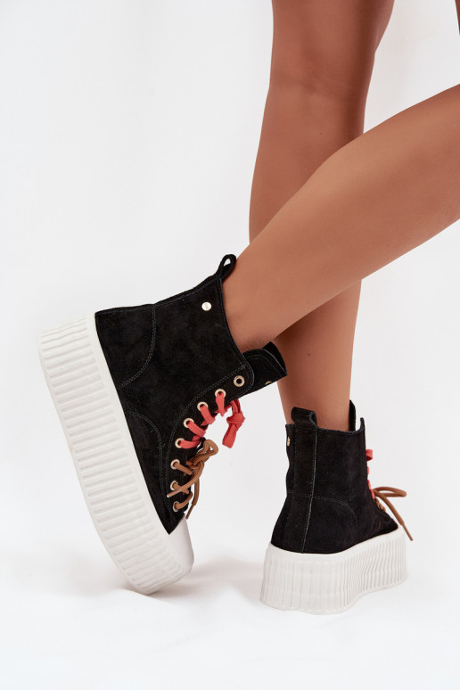 Suede Insulated Women's Sneakers on a Thick Platform GOE SS2N4046 Black